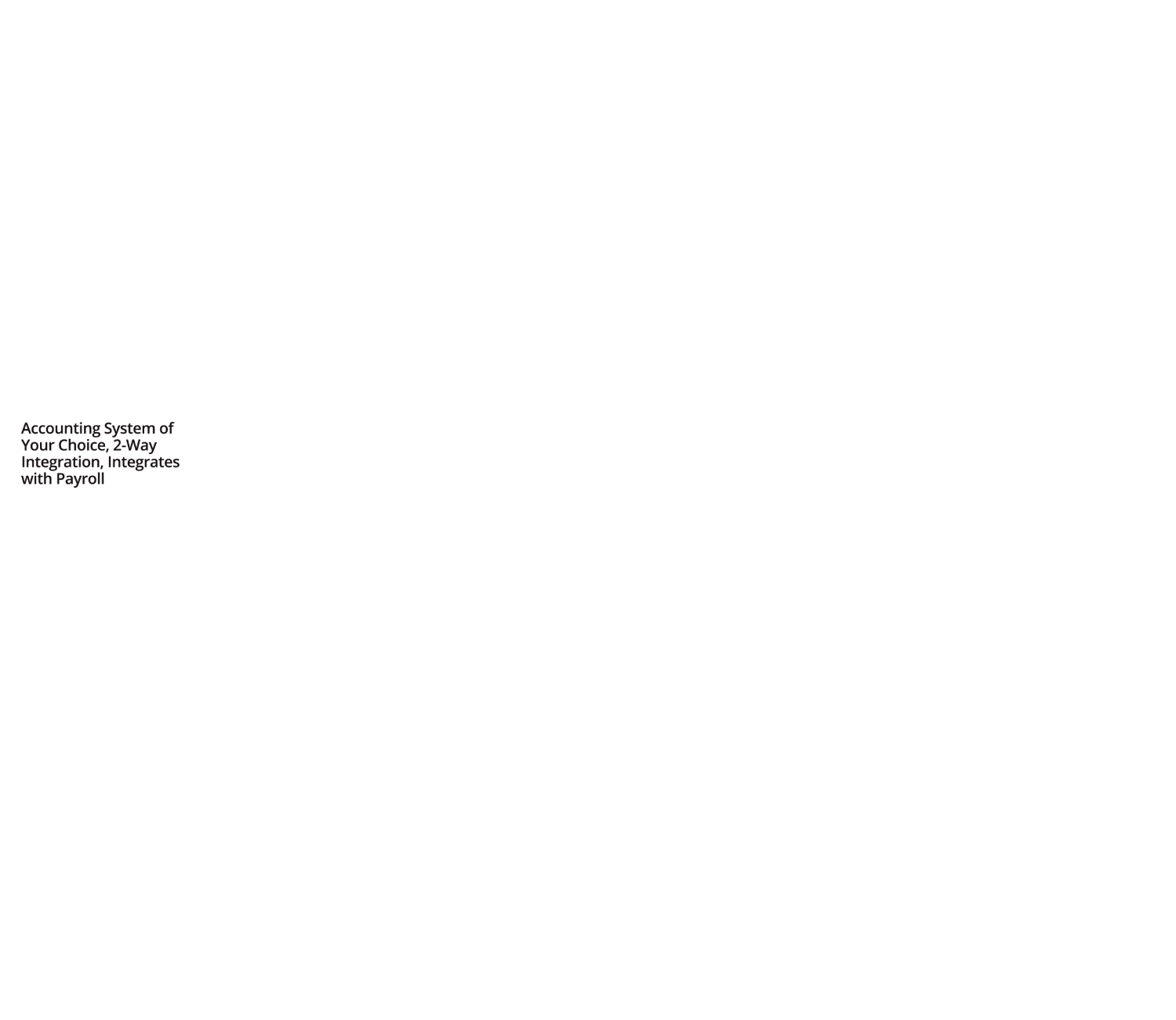 Accounting system of your choice, 2-way integration, integrates with payroll